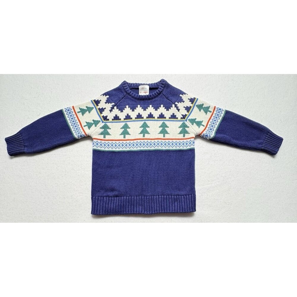 HANNA ANDERSON Girls Sweater‎ Pullover Long Sleeve Xmas Trees Sz 2T Blue 33-3